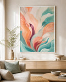 Tidal Bloom Floating Frame Canvas Wall Art - Portrait - 40W x 50H cm - Natural Birch