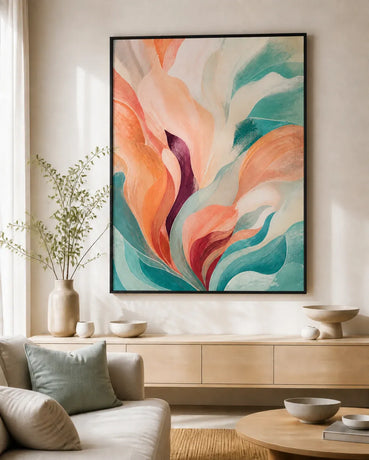 Tidal Bloom Floating Frame Canvas Wall Art - Portrait - 60W x 80H cm - Black