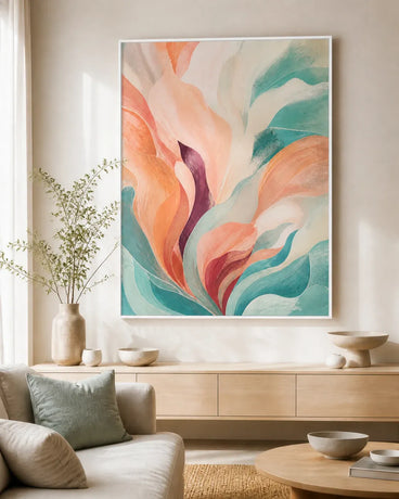Tidal Bloom Floating Frame Canvas Wall Art - Portrait - 60W x 80H cm - Black