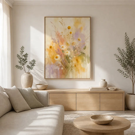 Wildflower Veil Floating Frame Canvas Wall Art - Portrait - 60W x 80H cm - White