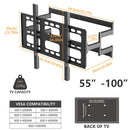 Black Heavy-Duty Swivel TV Wall Mount With Articulating Arm Support