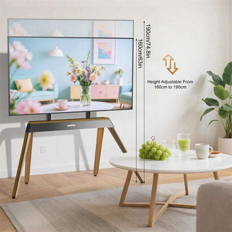 40-86 Inch Large Modern TV Floor Stand Mount - Height Adjustable LED LCD OLED Display Bracket with Trapezoidal Frame
