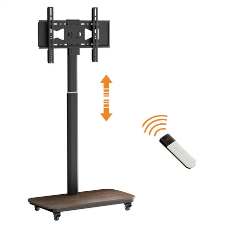 37-75 Inch Electric Height Adjustable Rolling TV Stand - Motorized Floor Mount with Remote Control, Shelf & Lockable Wheels