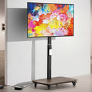 37-75 Inch Electric Height Adjustable Rolling TV Stand - Motorized Floor Mount with Remote Control, Shelf & Lockable Wheels