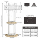 40-75 Inches Heavy Duty Mobile TV Floor Stand with Wooden Shelf, Height Adjustable Rolling TV Mount for Flat Screen, Free-Standing Steel TV Bracket with Wheels