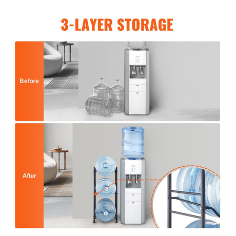 3 Tier 5 Gallon Water Bottle Holder Heavy Duty Single Row Water Jug Rack for 3 Bottles Kitchen Office Living Room Black