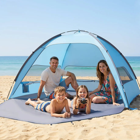 Beach Tent Sun Shelter for 4 Person, UPF 50+ Protection, Portable Sun Shade Canopy with Carrying Bag & Sand Pockets