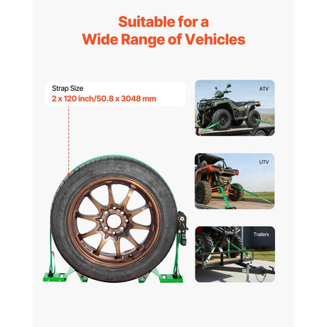 Wheel Chock Tie-Down Kit, Break Strength 1986.73 kg & Working Load 662 kg Motorcycle Tie-Down System E-Hooks for ATVs