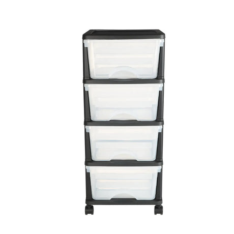 Plastic Storage Drawers Cart, 4 Drawers Storage Organizer with Wheels, Rolling Closet Organization and Storage Dividers, Dresser Organizer Clear Bins for Office Supplies, Craft Rooms, Classrooms