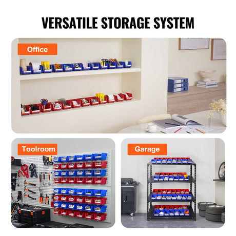 24 Pack Plastic Storage Bins 137 x 105 x 78 mm Hanging Stackable Organizer Containers Blue/Red Heavy Duty PP Bins for Kitchen Closet Office Pantry