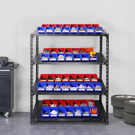 24 Pack Plastic Storage Bins 137 x 105 x 78 mm Hanging Stackable Organizer Containers Blue/Red Heavy Duty PP Bins for Kitchen Closet Office Pantry