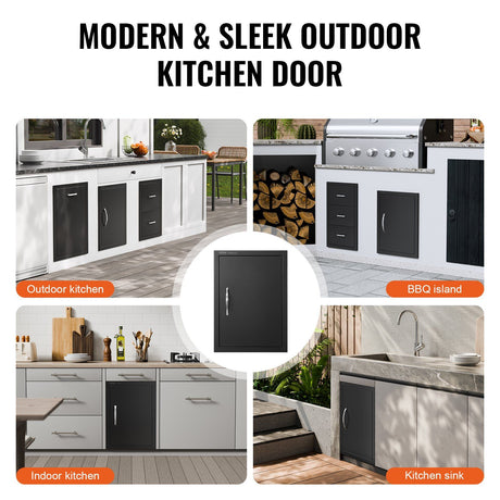 BBQ Access Door 415 x 570 mm - Flush Mount Outdoor Kitchen Cabinet Door Matte Black Reversible for BBQ Island