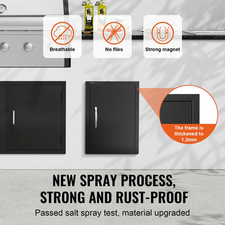 BBQ Access Door 415 x 570 mm - Flush Mount Outdoor Kitchen Cabinet Door Matte Black Reversible for BBQ Island