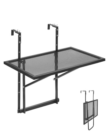 610 x 410 mm Metal Foldable Balcony Railing Table, 5-Level Height Adjustable Outdoor Bar Table, Fits Rails 1