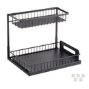 2-Tier Pull Out Cabinet Organizer, 10.7"W x 14.2"D, Under Sink Slide Out Drawer Storage, Wire Basket Sliding Shelf, Space-Saving Kitchen Cabinet Organizer