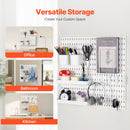 280 x 280 mm Plastic Pegboard Set, 4-Panel Combination Wall Organizer Kit with Accessories, Storage Solution for Garage, Kitchen, Craft Room, Office & Bathroom, White