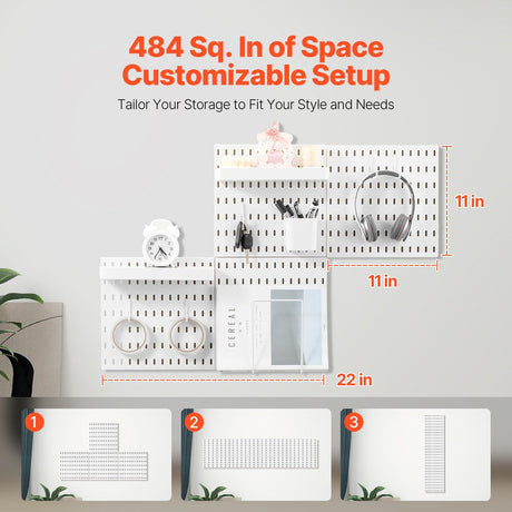 280 x 280 mm Plastic Pegboard Set, 4-Panel Combination Wall Organizer Kit with Accessories, Storage Solution for Garage, Kitchen, Craft Room, Office & Bathroom, White