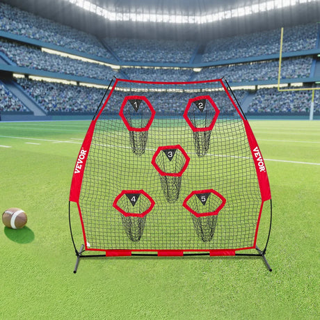2133.6 x 2133.6mm Football Trainer Throwing Net, Training Throwing Target Practice Net with 5 Target Pockets