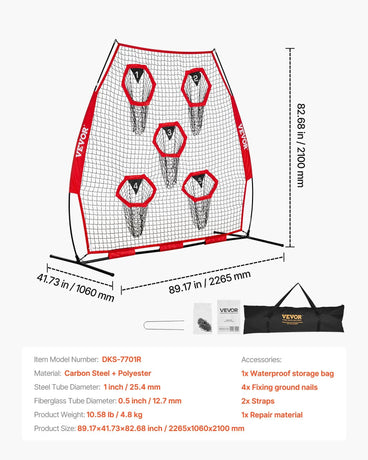 2133.6 x 2133.6mm Football Trainer Throwing Net, Training Throwing Target Practice Net with 5 Target Pockets