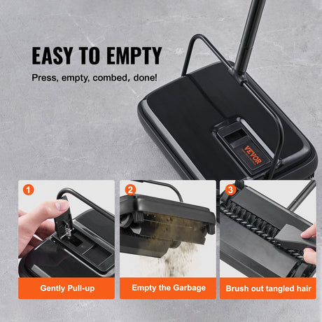 Carpet Sweeper, 200 mm Sweeping Paths, Floor Sweeper Manual Non Electric, Cleans Dust Pet Hair