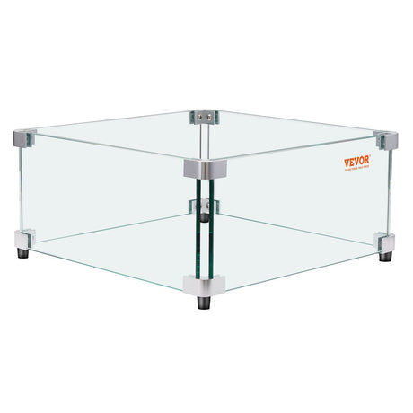 Gas Fire Pit Wind Guard for Square Fire Table, 8mm Clear Tempered Glass Flame Shield with Aluminum Corner Brackets & Rubber Feet - Heat Resistant, Easy to Assemble Fire Pit Screen