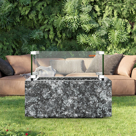 Gas Fire Pit Wind Guard for Square Fire Table, 8mm Clear Tempered Glass Flame Shield with Aluminum Corner Brackets & Rubber Feet - Heat Resistant, Easy to Assemble Fire Pit Screen
