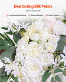 White Artificial Wedding Arch Flower Kit with Sheer Drape (3-Piece Set) - 2 Floral Arrangements & 1 Drape Panel for Ceremony Arch, Reception Backdrop & Bouquet Decor