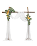 Yellow Artificial Wedding Arch Flower Kit with Sheer Drape (3-Piece Set) - 2 Floral Arrangements & 1 Drape Panel for Ceremony Arch, Reception Backdrop & Bouquet Decor