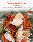 Orange Artificial Wedding Arch Flower Kit with Sheer Drapes (4-Piece Set) - 2 Floral Arrangements & 2 Drape Panels for Ceremony Arch, Reception Backdrop & Bouquet Decor