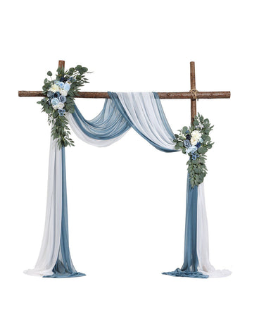 Blue Artificial Wedding Arch Flower Kit with Sheer Drapes (4-Piece Set) - 2 Floral Arrangements & 2 Drape Panels for Ceremony Arch, Reception Backdrop & Bouquet Decor