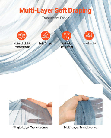 Blue Artificial Wedding Arch Flower Kit with Sheer Drapes (4-Piece Set) - 2 Floral Arrangements & 2 Drape Panels for Ceremony Arch, Reception Backdrop & Bouquet Decor