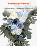 Blue Artificial Wedding Arch Flower Kit with Sheer Drapes (4-Piece Set) - 2 Floral Arrangements & 2 Drape Panels for Ceremony Arch, Reception Backdrop & Bouquet Decor