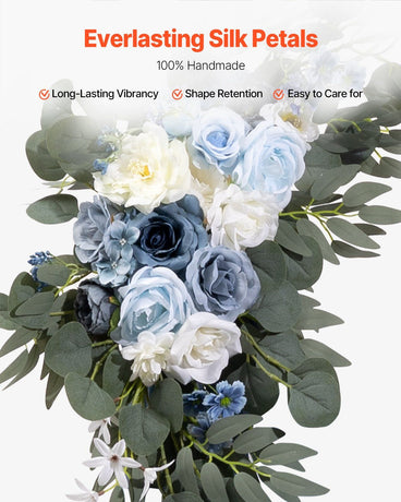 Blue Artificial Wedding Arch Flower Kit with Sheer Drapes (4-Piece Set) - 2 Floral Arrangements & 2 Drape Panels for Ceremony Arch, Reception Backdrop & Bouquet Decor
