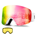 Frameless Ski Goggles, Magnet Cylindrical Lens with Pink Revo Coating, Fit for Skiing, Skating, Snowboarding