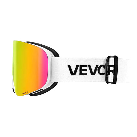 Frameless Ski Goggles, Magnet Cylindrical Lens with Pink Revo Coating, Fit for Skiing, Skating, Snowboarding