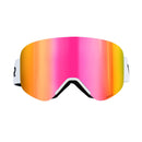 Frameless Ski Goggles, Magnet Cylindrical Lens with Pink Revo Coating, Fit for Skiing, Skating, Snowboarding