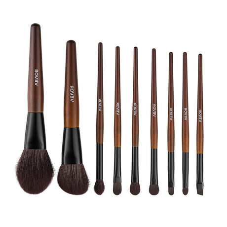 9-Piece Makeup Brush Set for Foundation Blending Eyeshadow, Professional Makeup Brush Kit with Soft Natural Wool & Vegan Synthetic Bristles, Ergonomic Wood Handle, Travel-Friendly Storage Bag