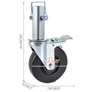 4 Pack 5 Inch Scaffolding Swivel Caster Wheels Heavy Duty Rubber Casters with Dual Locking 1.26 Inch Square Stem 440lbs Capacity per Wheel