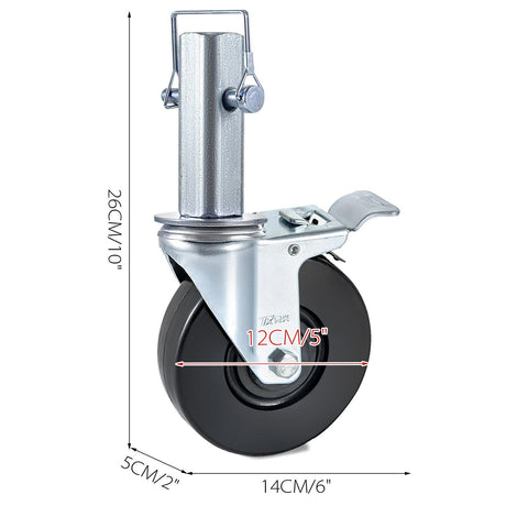 4 Pack 5 Inch Scaffolding Swivel Caster Wheels Heavy Duty Rubber Casters with Dual Locking 1.26 Inch Square Stem 440lbs Capacity per Wheel