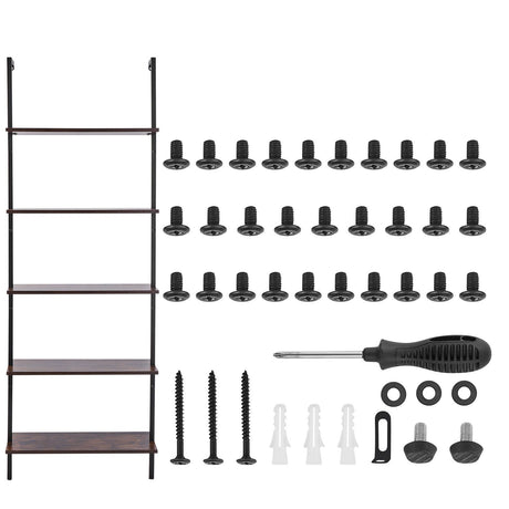 Ladder Shelf, 5-Tier Bookshelf 24x11.8in, Open Wall-Mounted Ladder Shelf with Metal Frame,Storage Rack Sundries Holder for Kitchen Bedroom Bathroom Living Room, Black
