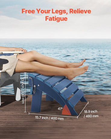 HDPE Plastic Folding Adirondack Ottoman, 40L x 48W x 33H cm Weather-Resistant Footrest for Porch, Pool, Lawn & Backyard, Blue