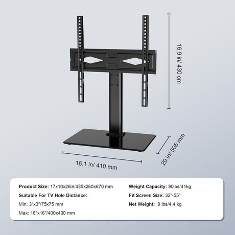 TV Stand Mount, Swivel Universal TV Stand for 32 to 55 inch TVs, Living Room