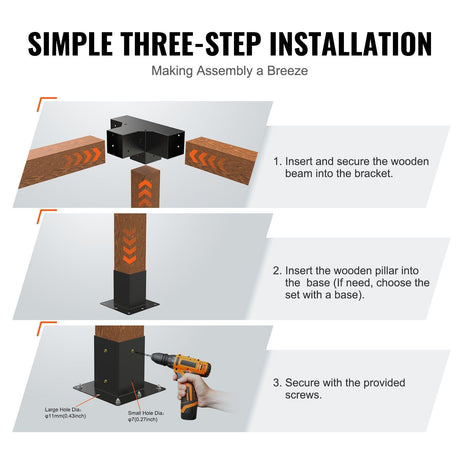 2 Pack 4 Way Pergola Bracket Kit for 4x4 Posts Heavy Duty Corner Brackets DIY Wood Post Base for Gazebo Patio Pergola Log Cabin Outdoor