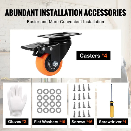 Caster Wheels, 50.8 mm Swivel Plate Casters, Set of 4, Heavy Duty 68 kg Load Capacity Per Caster