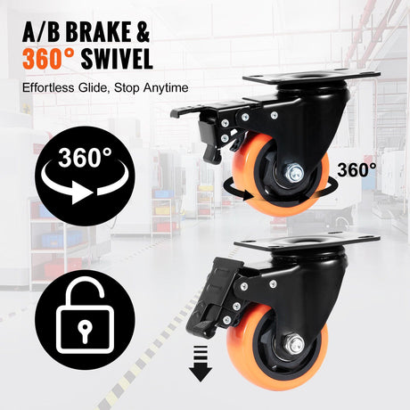 Caster Wheels, 76.2 mm Swivel Plate Casters, Set of 4, Heavy Duty 113 kg Load Capacity Per Caster