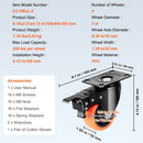 Caster Wheels, 76.2 mm Swivel Plate Casters, Set of 4, Heavy Duty 113 kg Load Capacity Per Caster