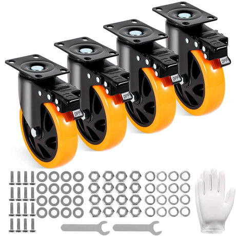 Caster Wheels, 127 mm Swivel Plate Casters, Set of 4, Heavy Duty 204 kg Load Capacity Per Caster