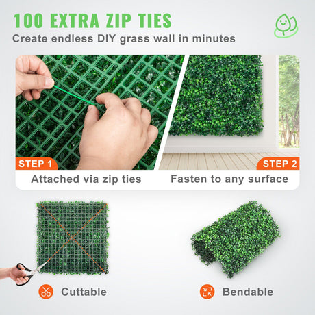 12 Pack Artificial Boxwood Hedge Wall Panels 248 x 248mm UV Protected Privacy Grass Wall Backdrop for Outdoor Indoor Garden Fence Backyard
