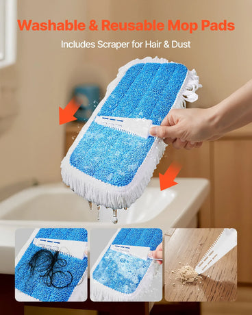 Spray Mop, with 3 Washable Pads for Dry and Wet Floor Cleaning & an 800ml Refillable Water Tank