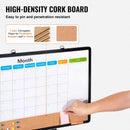 24x 18 Monthly Calendar Whiteboard & Cork Board Combo with Aluminum Frame 2-in-1 Magnetic Dry Erase Bulletin Board for